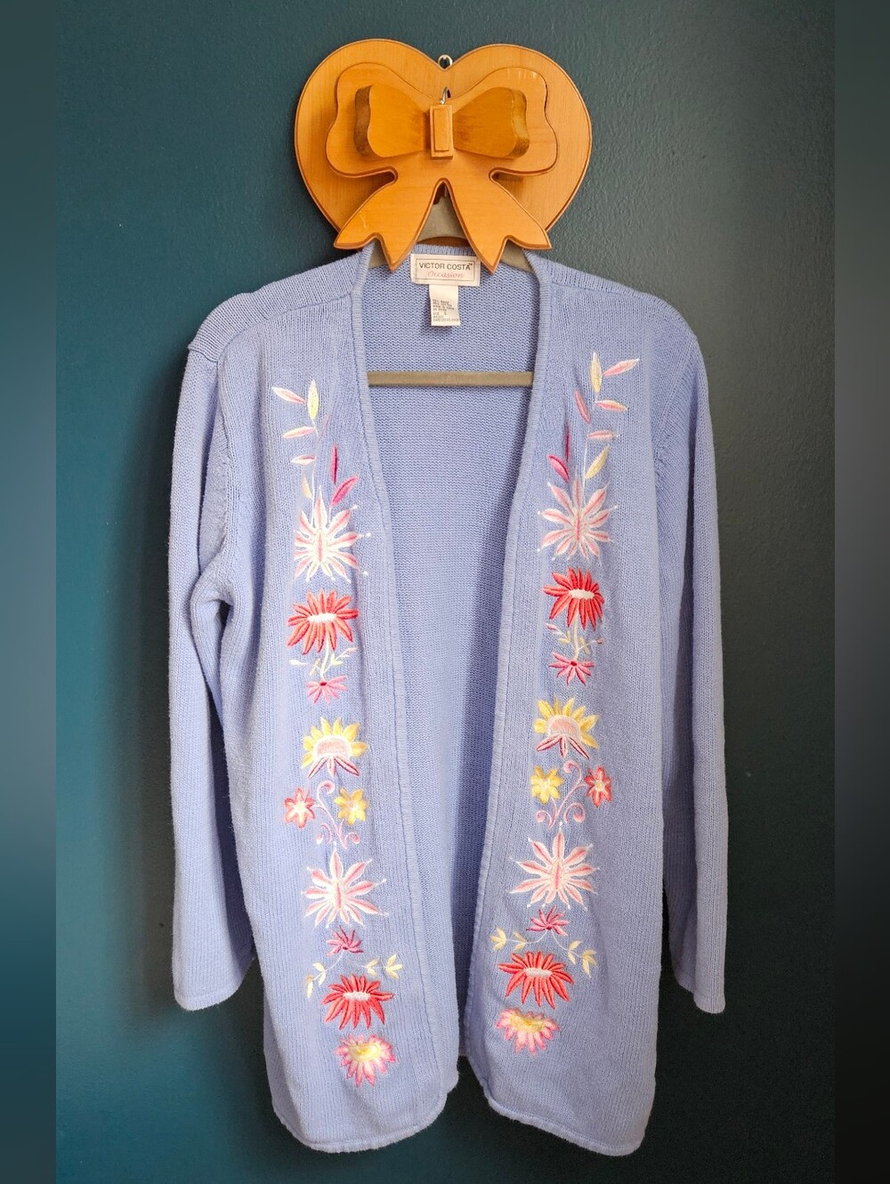 Vintage Cardigan with Floral Embroidery - Periwinkle Blue